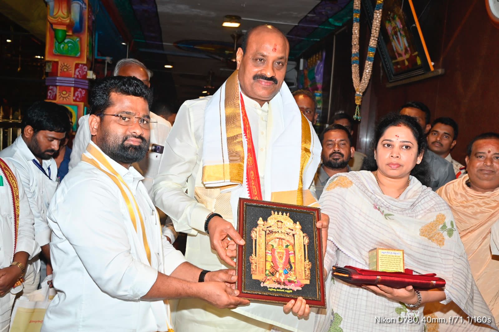 On the occasion of his birthday, Minister Achenna Naidu and his wife visited Kanaka Durga Temple.